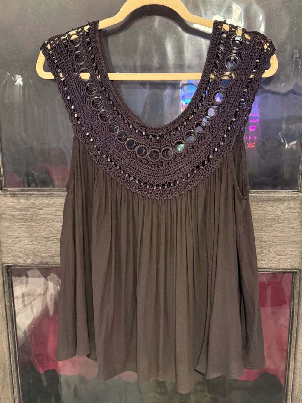 Free People Black Crochet Yoke Sleeveless Camisole